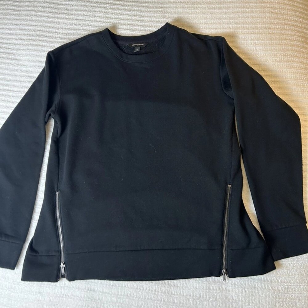 Banana Republic Sweatshirt Crewneck Women M Black Side Zip Edgy Chic Minimalist